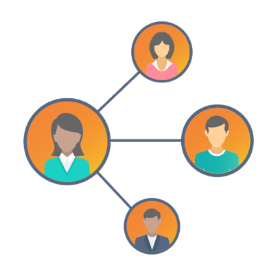 Peer-to-Peer Graphic showing three circles connected to one larger