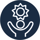 Icon of person with outstretched arms under the sun
