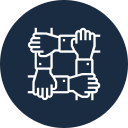 Four interlocked hands in a circle