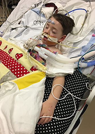Levi in PICU Young boy in pediatric intenstive care unit.