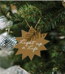 Light Up a Life Star Gold star on Christmas tree with words