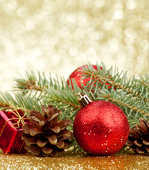 Ornament Red Christmas ornament with holiday greenery
